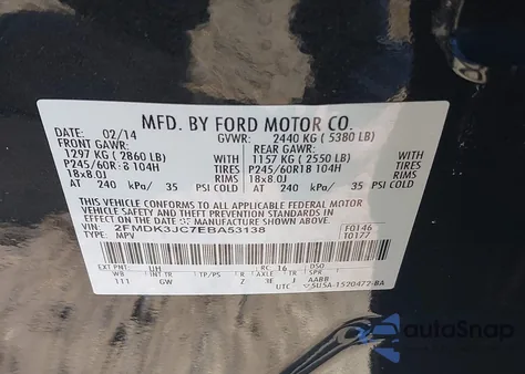 2014 Ford Edge Sel из США, поврежденный, VIN 2FMDK3JC7EBA53138